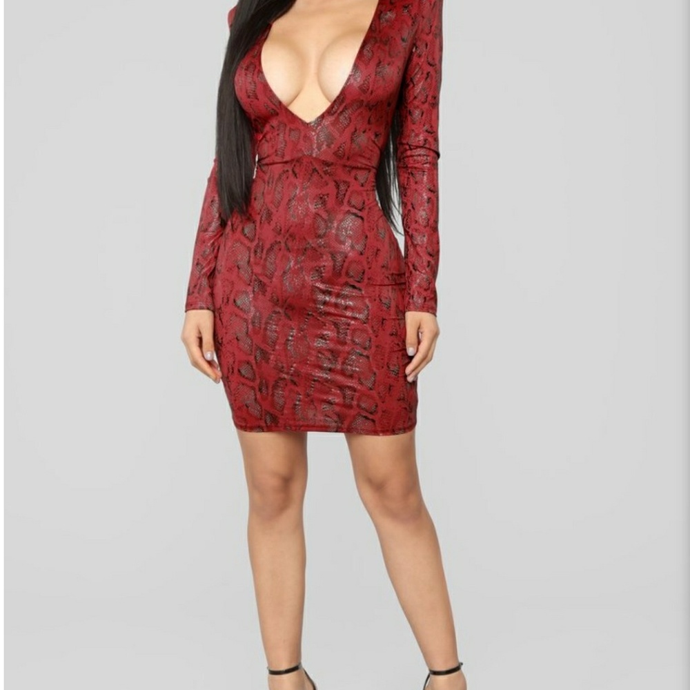 Red hot snake skin pattern dress